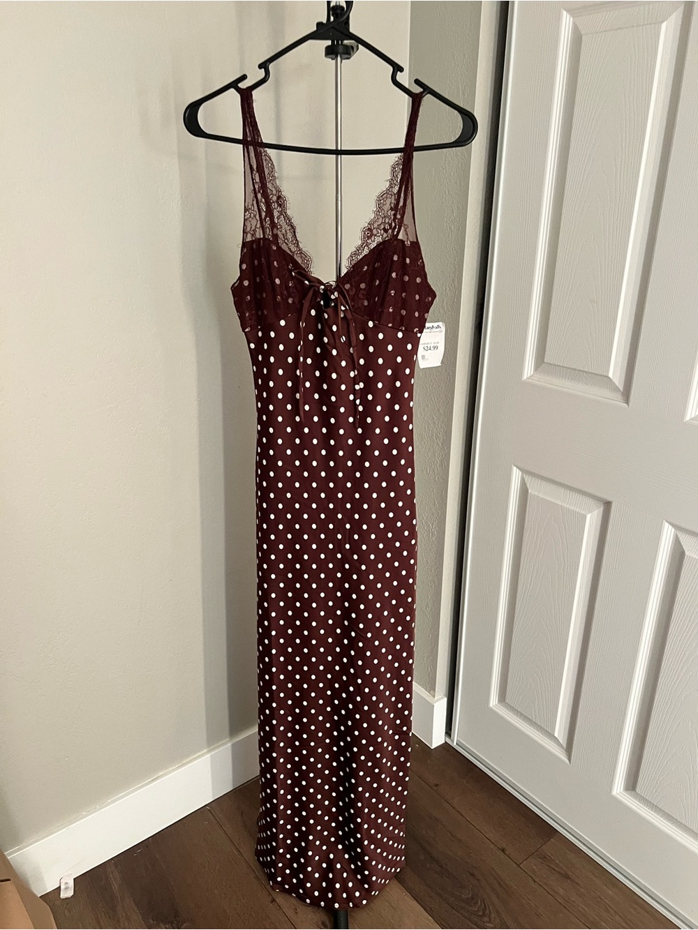 Marshalls Burgundy Polka Dot Lace-Trim Slip Nightgown
